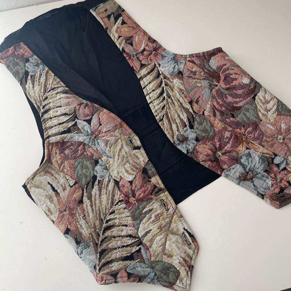 Vintage Jacquard Vest Small Floral Made in USA 90s Classic Tapestry Statement